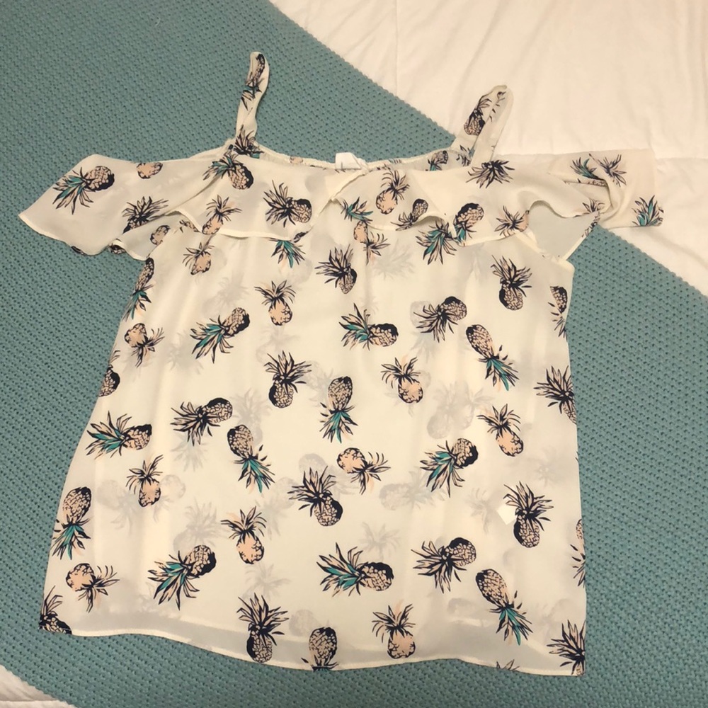 Sheer Off the Shoulder Top with Pineapple Print